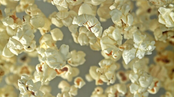 Close-up of Popcorn Falling and Coming into Focus