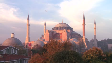 a beautiful time lapse shot of the hagia sophia mosque in istanbul turkey at dusk