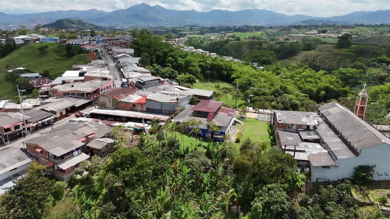 Colombian coffee landscape with rural village