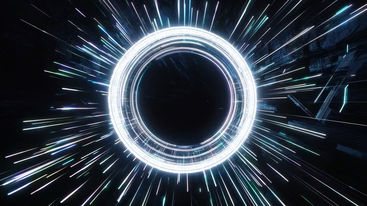 Futuristic video concept with a glowing circular portal