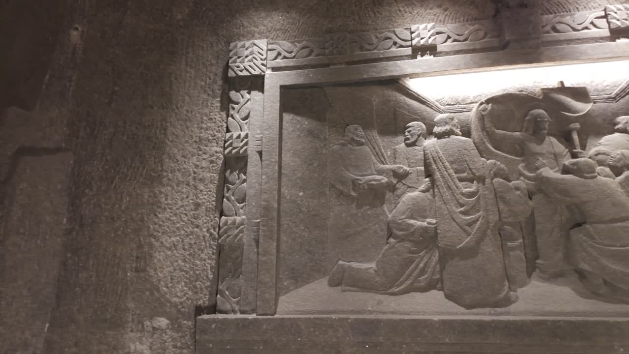 Unique underground art and religious salt sculptures in the Wieliczka Salt Mines, Poland