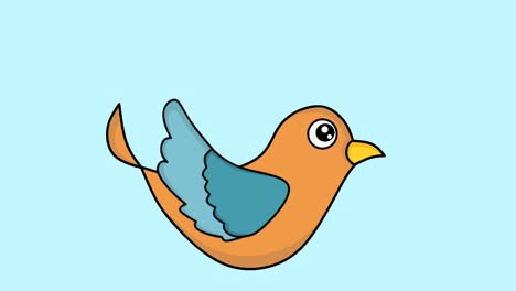 video animado bidimensional del personaje de un pájaro volando sobre un fondo azul