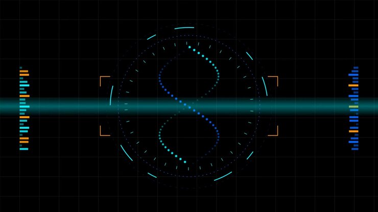 Digital DNA Helix Rotating in Futuristic HUD Interface