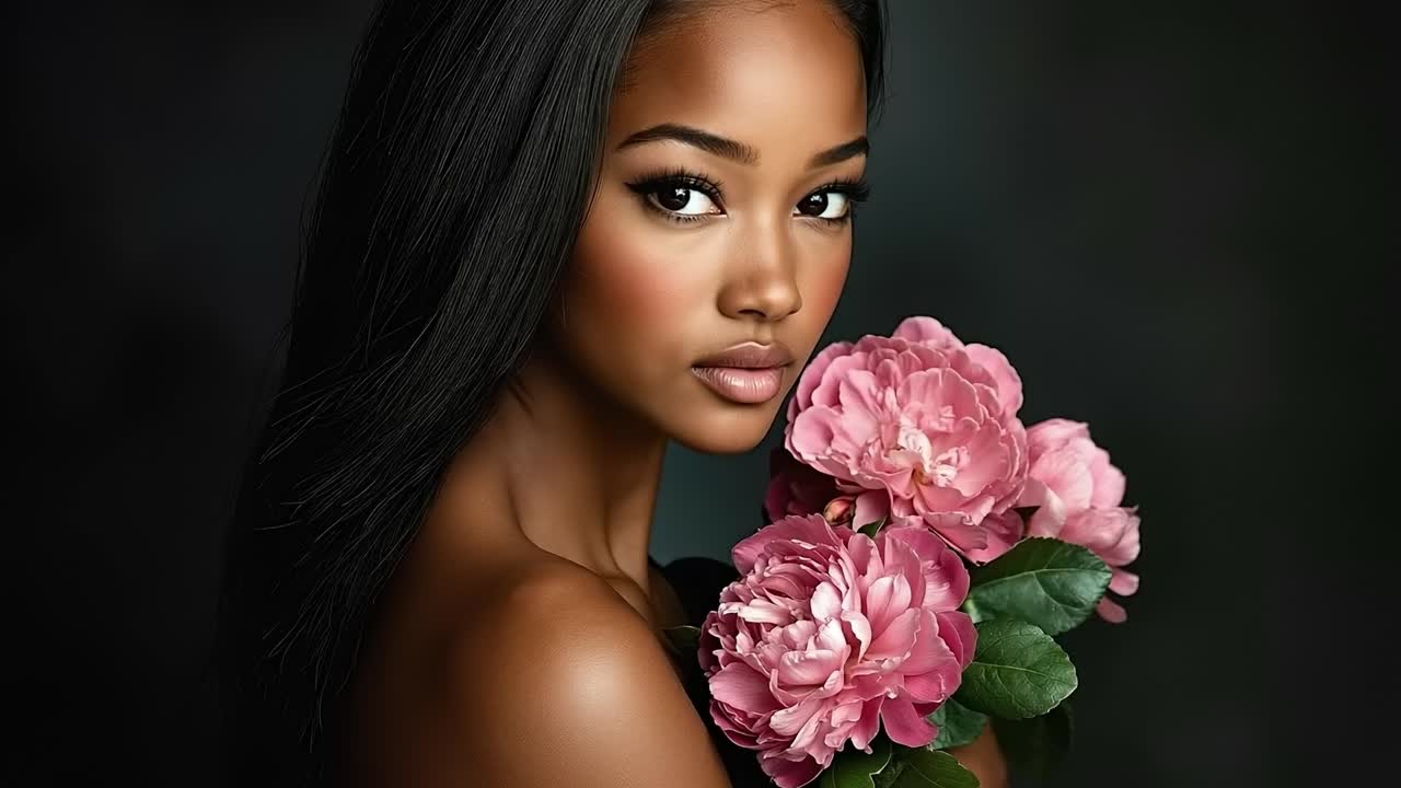 Una donna che tiene in mano un bouquet di fiori rosa