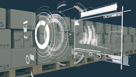 animation of data processing over cardboard on conveyor belt