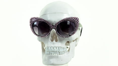 human skull with sunglasses