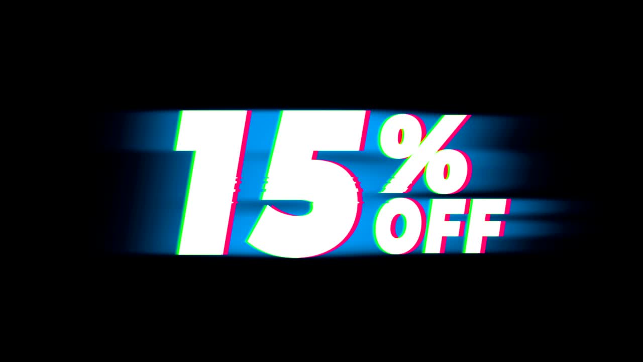 15% Percent Off Text Vintage Glitch Effect Promotion.