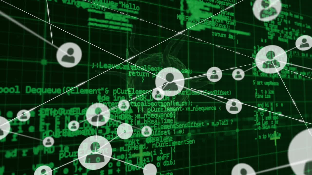 프로파일 아이콘의 네트워크와 코로나19 세포에 대한 데이터 처리 검은 바탕에 회전