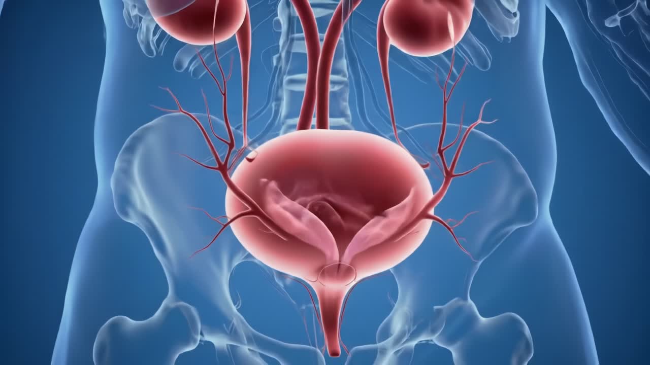 Illustration of the Human Urinary System Highlighting the Bladder, Kidneys, and Ureters in a Detailed Anatomical View
