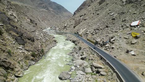 A-Frame-of-River,-Road,-and-Mountain