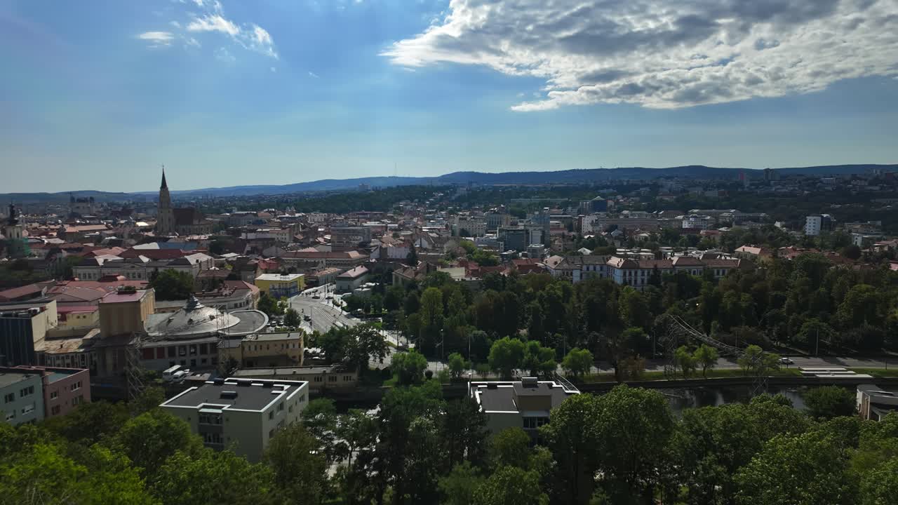 Panoramic timelapse from Cluj Napoca downtown with the daily traffic and surrounding hills in Romania