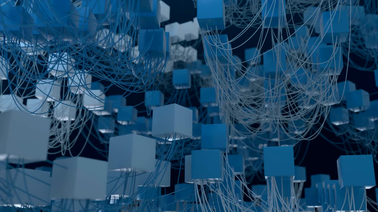 4k nodos y cables de red cúbicos abstractos.