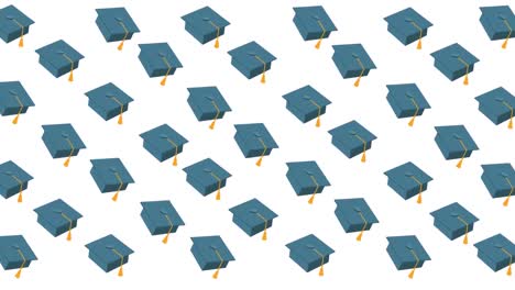 Animation-of-rows-of-graduation-hats,-notebooks-and-school-items-on-white-background