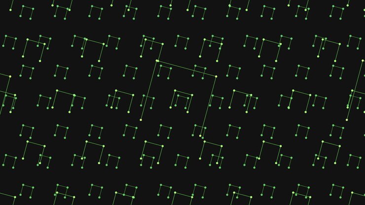 Geometric grid intricate black and green triangle and square pattern