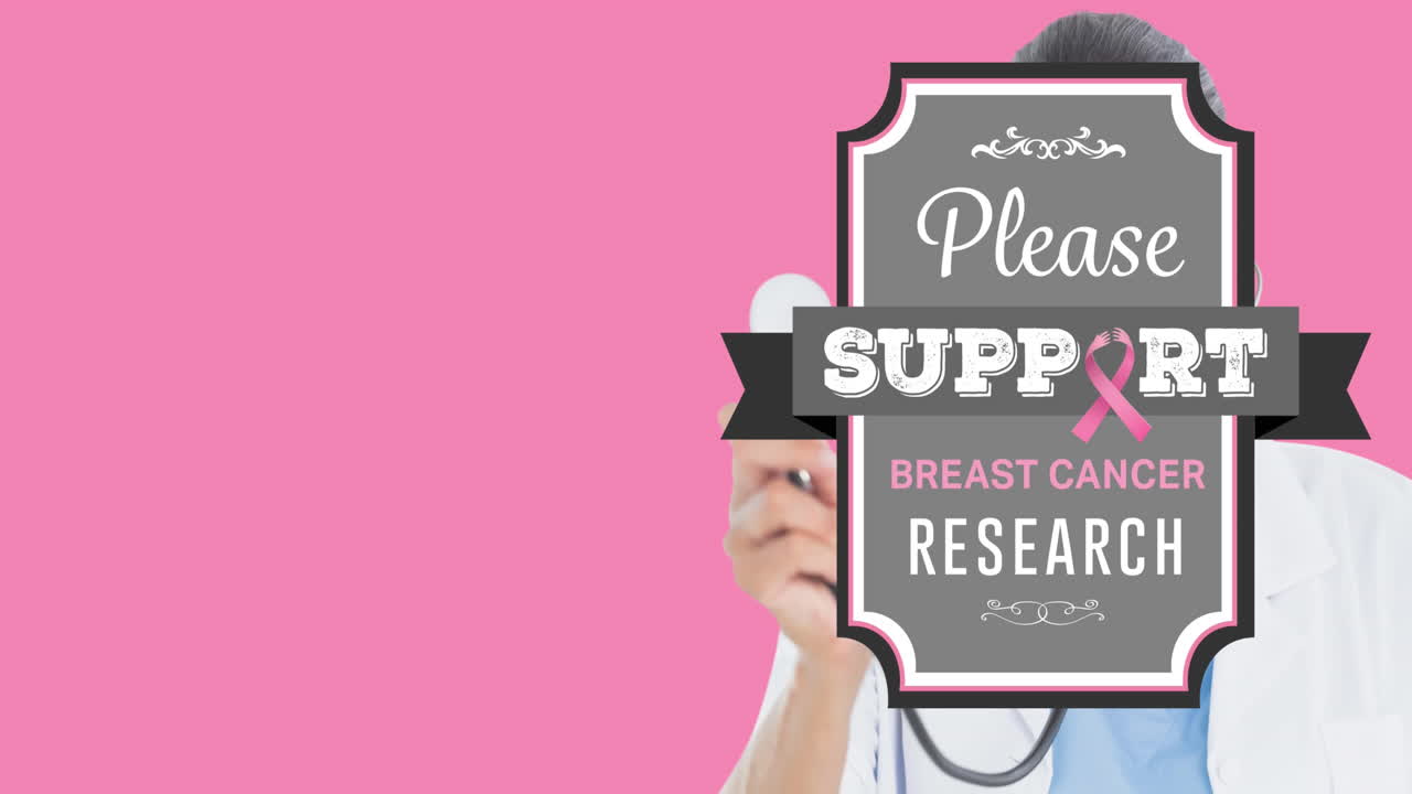 여성 의사 위에 유방암 인식 텍스트의 애니메이션