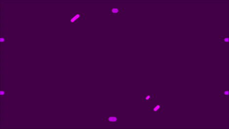 animation of press start text in metallic pink letters over cityscape and binary coding