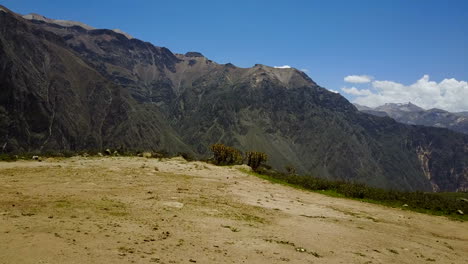 drone shot trough colca canyon in peru