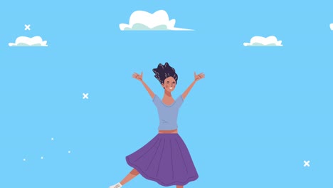 happy afro young woman celebrating character