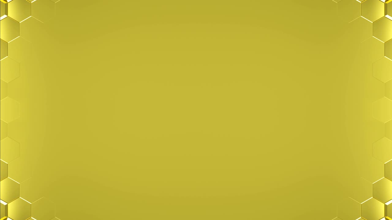 추상적인 황금 육각형 기하학적 표면, 중심으로부터의 움직임, 진동, 배경.