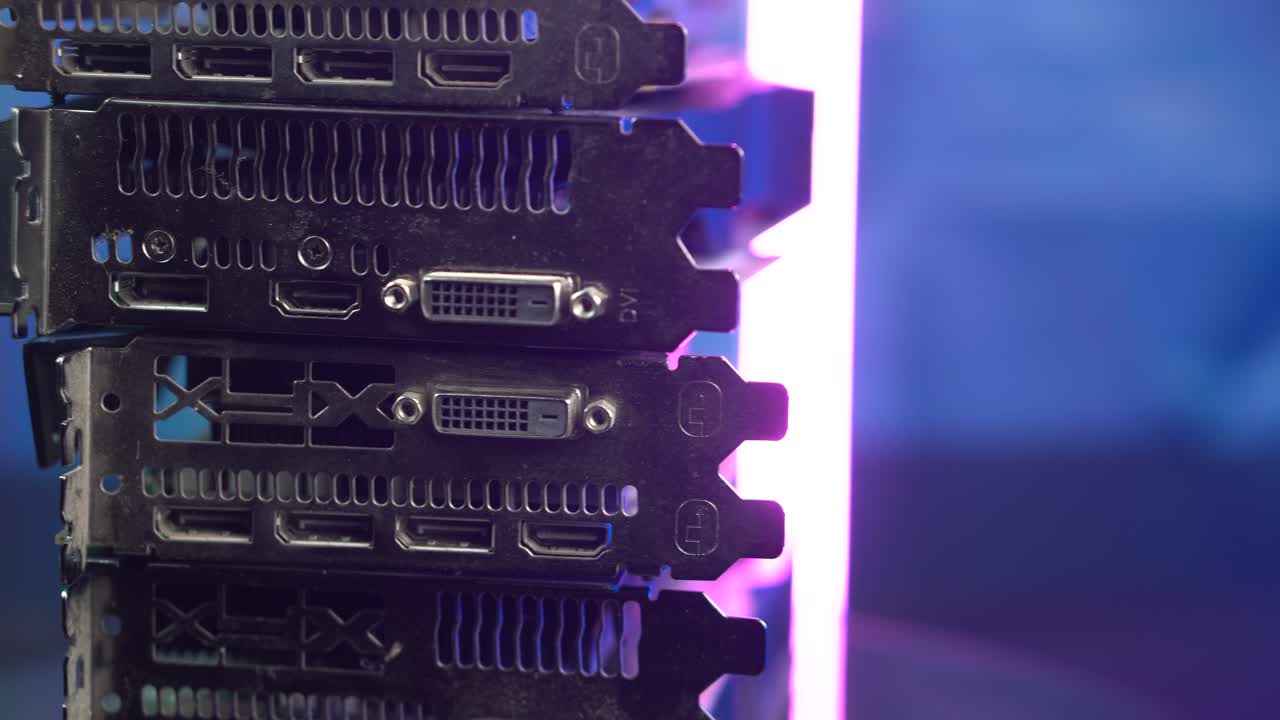 Heap of VGA Graphic Cards, Used For Crypto Mining or Gaming, Close Up