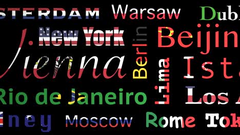 flags colored pattern of cities names, loop