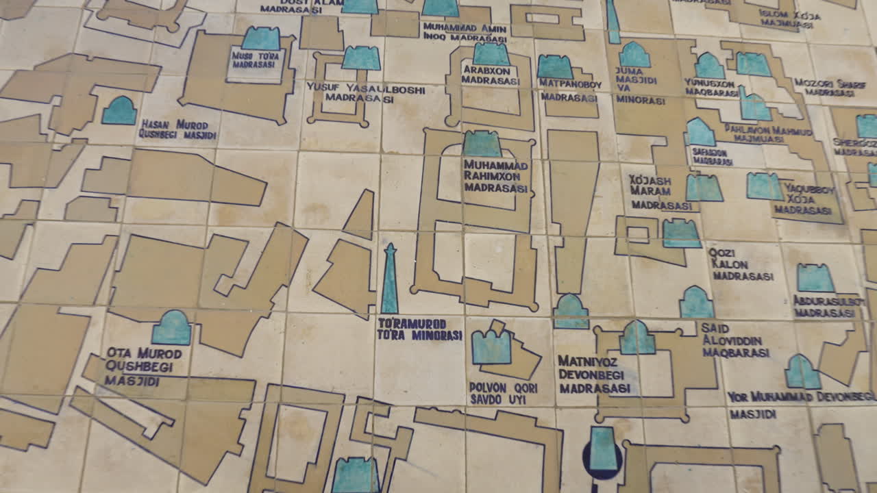 The Map Of Khiva Old Town On The Ceramic Tiles - zoom in