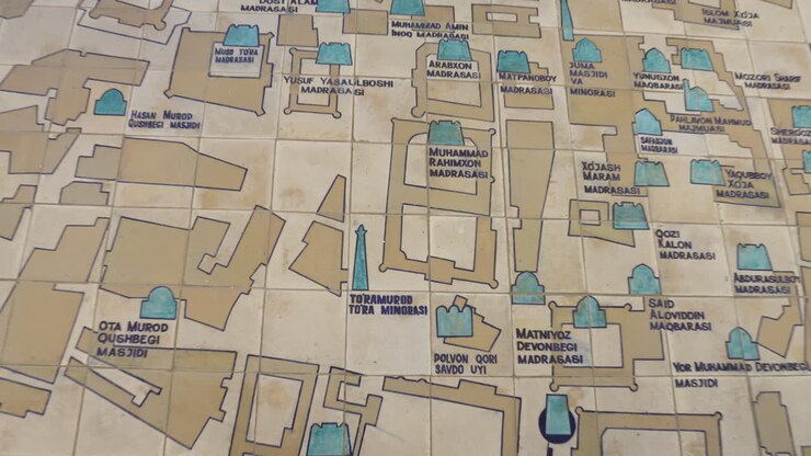 The Map Of Khiva Old Town On The Ceramic Tiles - zoom in