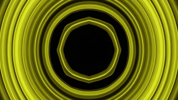 Círculos Concêntricos Amarelos Abstratos Pulsando em Fundo Preto