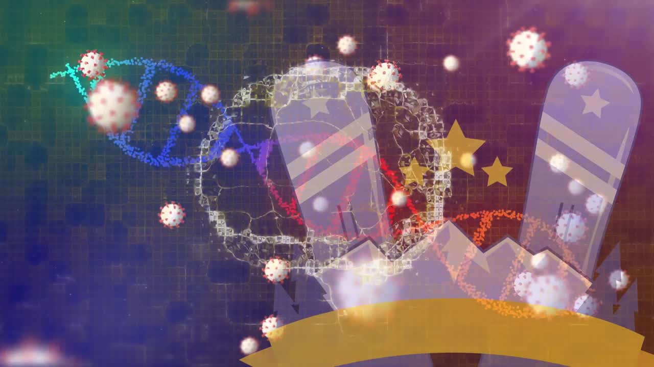 바이러스 세포의 dna 줄기와 뇌에 대한 애니메이션.