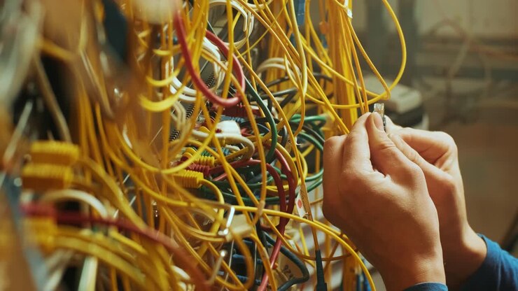 Networking service. network engineer administrator checking server hardware equipment of data center