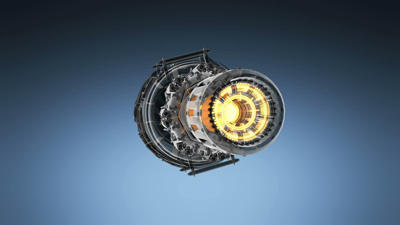 la turbina del motor a reacción de giro en bucle