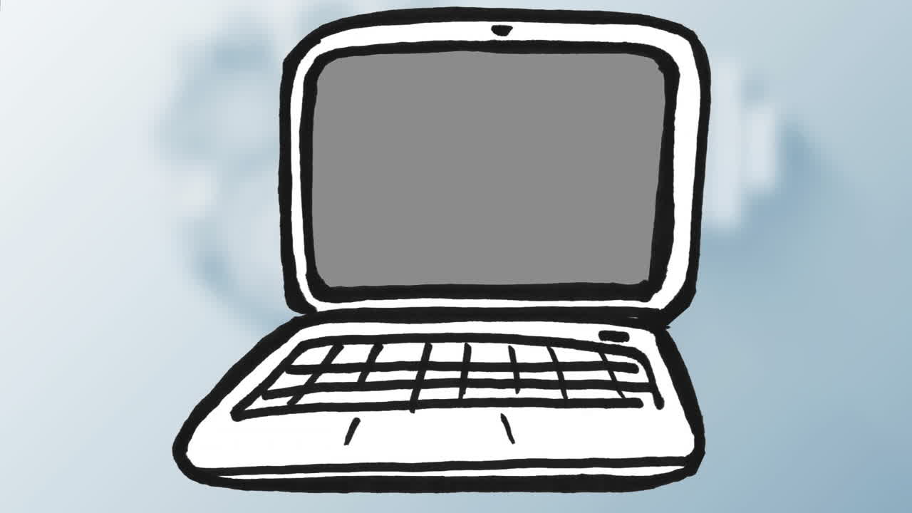 Hand-drawing laptop animation on blurred background