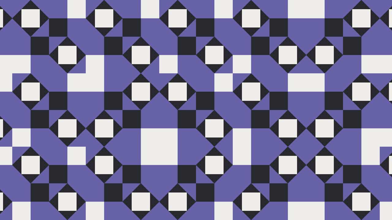 다채로운 기하학적 패턴, 매우 파란색 요소, 추상적인 애니메이션 모자이크의 둥근 타일, 평평한 디자인의 모션 그래픽 배경