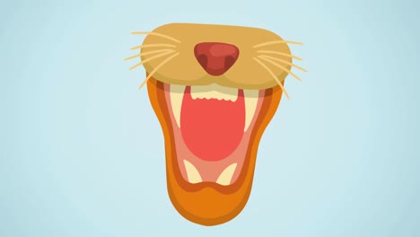 Animation-of-muzzle-of-wild-big-cat-with-mouth-open,-on-blue-background