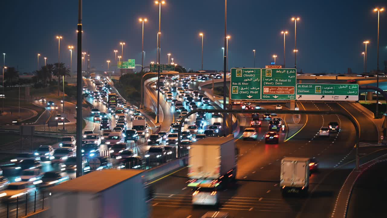 Timelapse of evening traffic in Dubai, heading towards Sharjah, United Arab Emirates