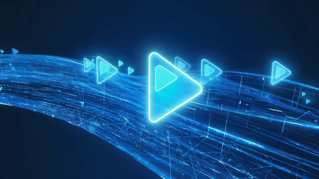 Futuristic Blue Play Icons and Data Stream