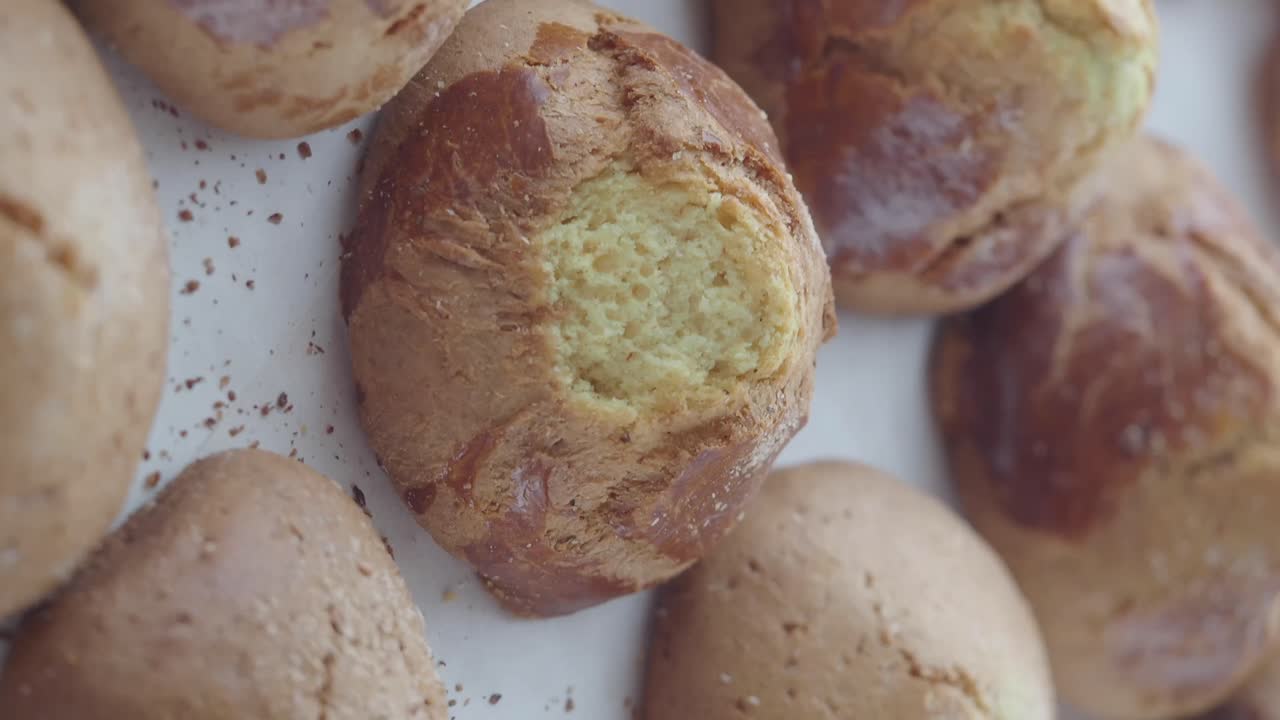 Close-up of Golden Baked Buns or Bread Rolls