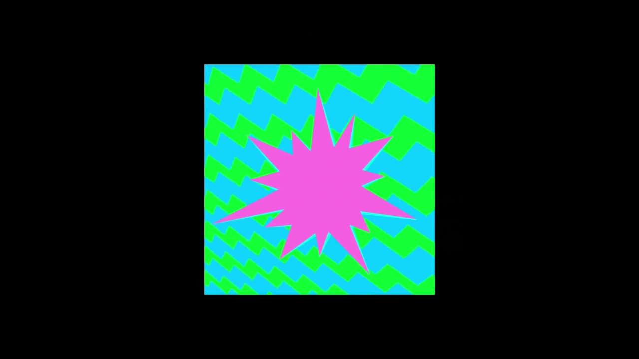 검은색 배경 위에 움직이는 다채로운 그래픽의 애니메이션