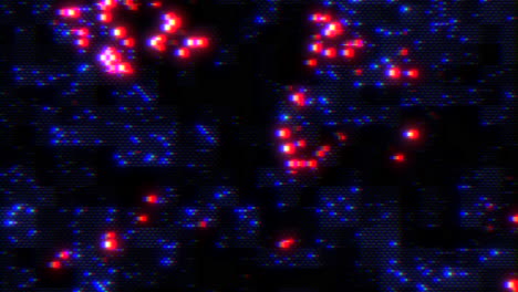 cuadrícula vibrante de puntos rojos y azules sobre fondo negro