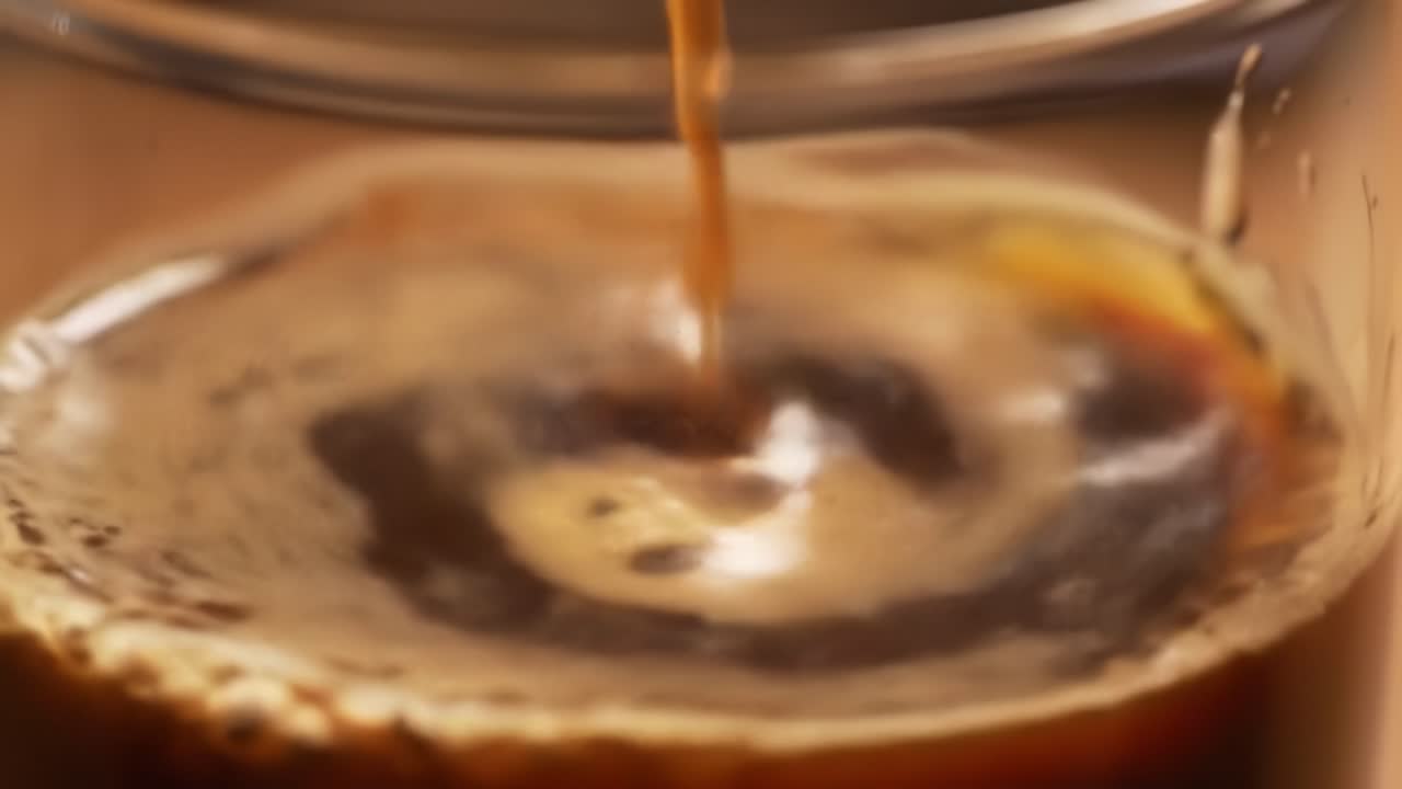 Captivating Close-Up of Freshly Brewed Coffee with Rich Foam and Swirling Patterns: A Visual Journey of Flavor and Aroma