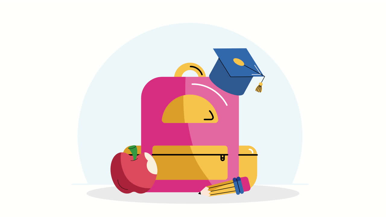 학교 가방 및 재료 애니메이션