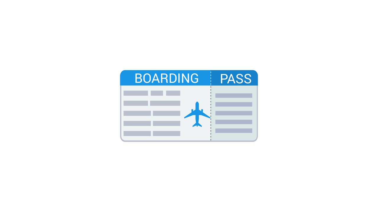 Animeret boardingkort med flyinformation og flyikon