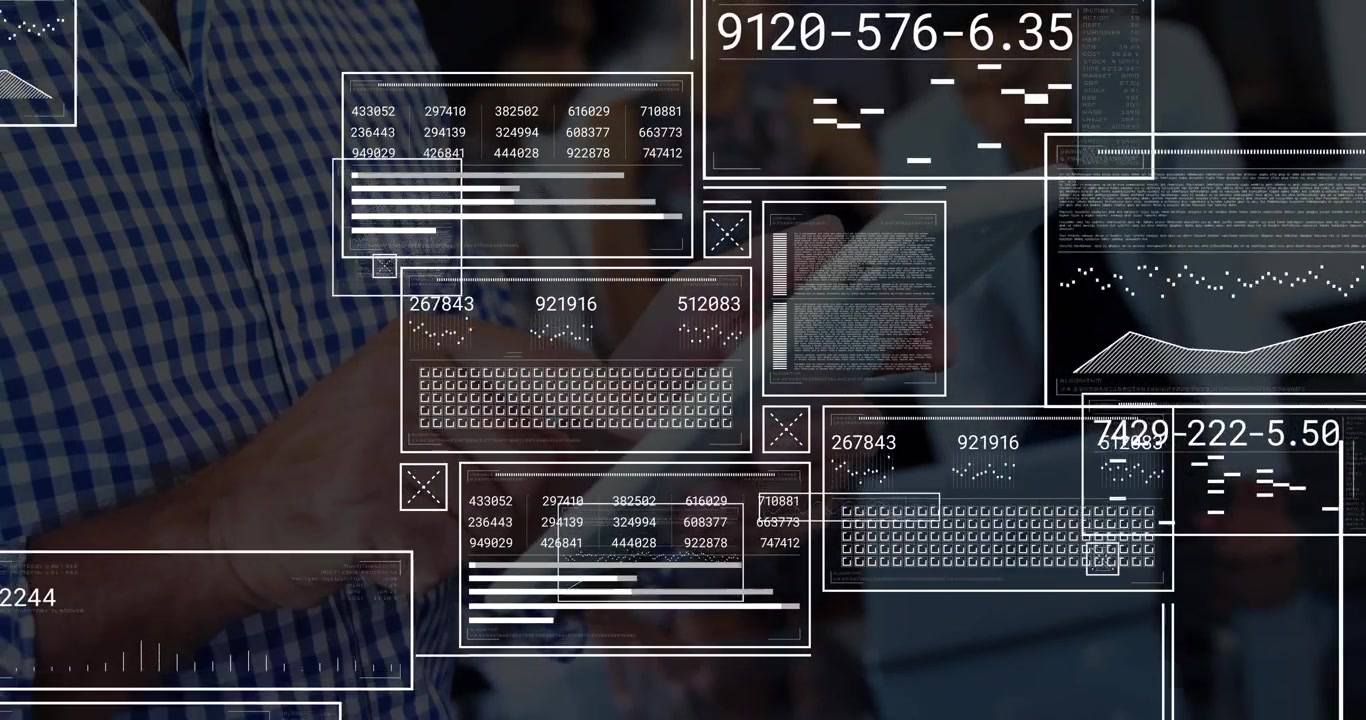 Mannlig kollega i rutete skjorte sveiper på nettbrettskjermen og animerer forretningsdatapaneler i et møte