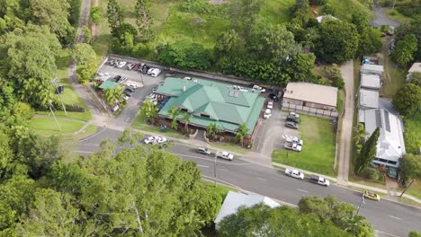 aerial footage of a hotel and surrounding area