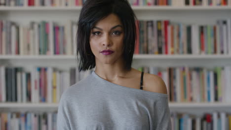 portrait-confident-young-hispanic-woman-looking-serious-beautiful-mixed-race-female-in-bookshelf-background