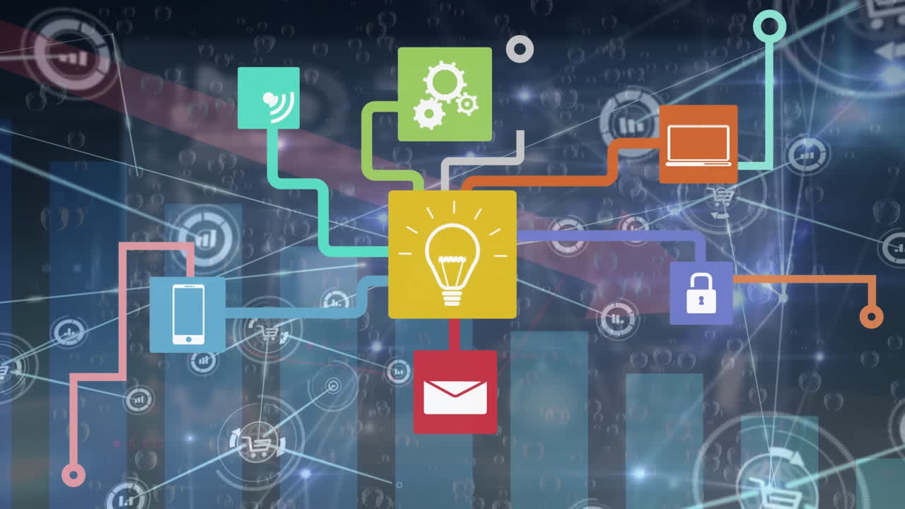 데이터 처리에 대한 아이콘으로 연결 네트워크의 애니메이션