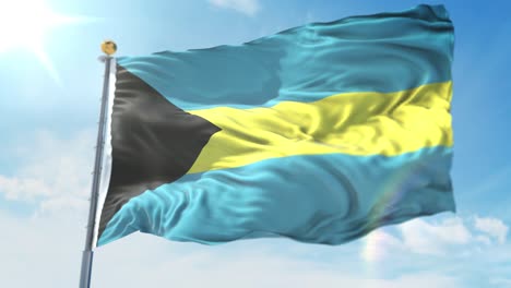 4k-Ilustración-3d-De-La-Bandera-Ondeante-En-Un-Poste-Del-País-Bahamas