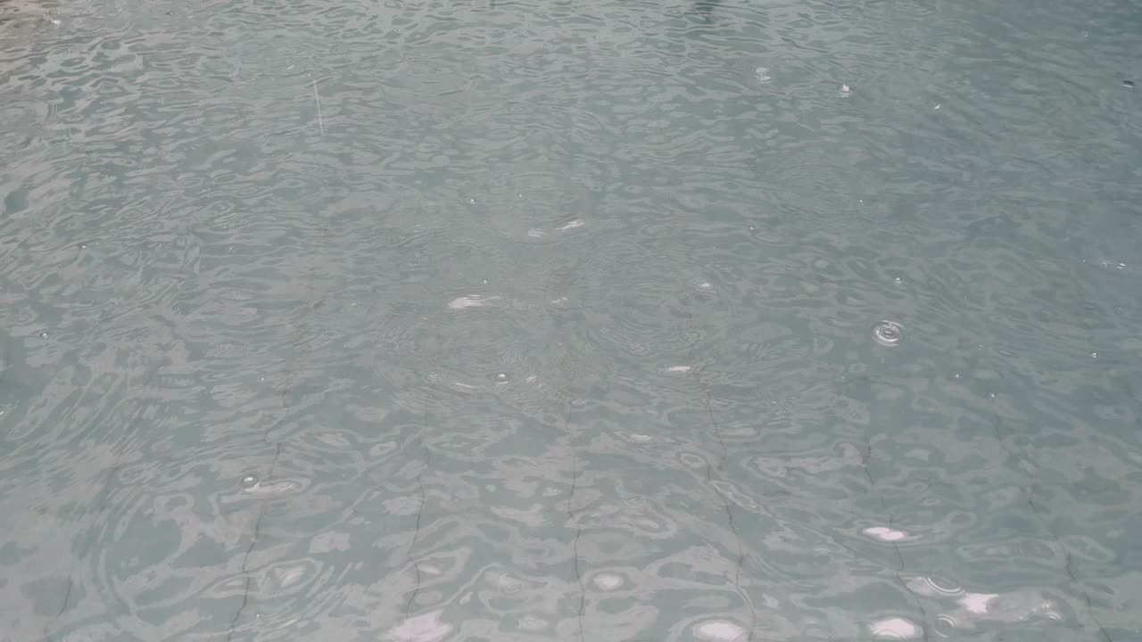 방울이 수영장 위에 뿌려져 있습니다.