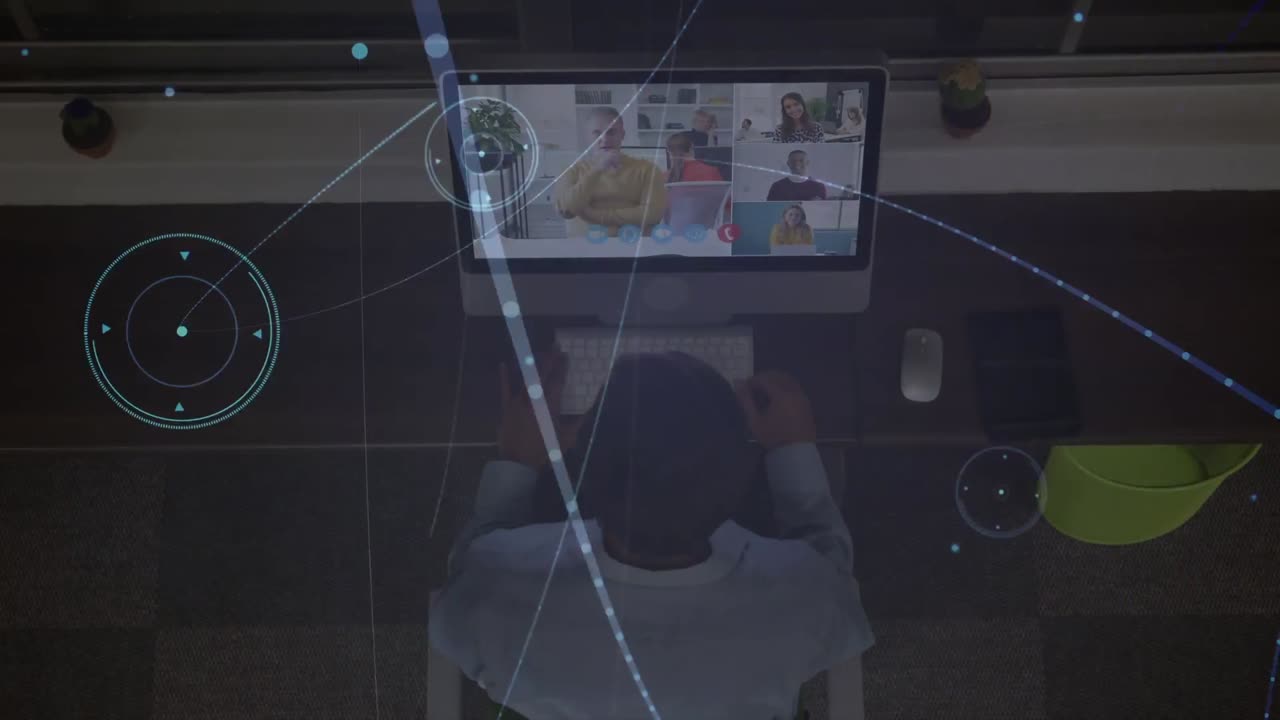 Animation of connections with globe over african american male student having online lecture