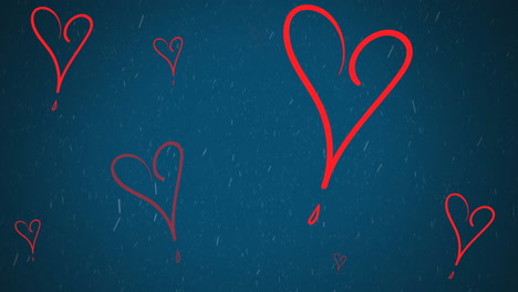 animation of red hearts moving on blue background